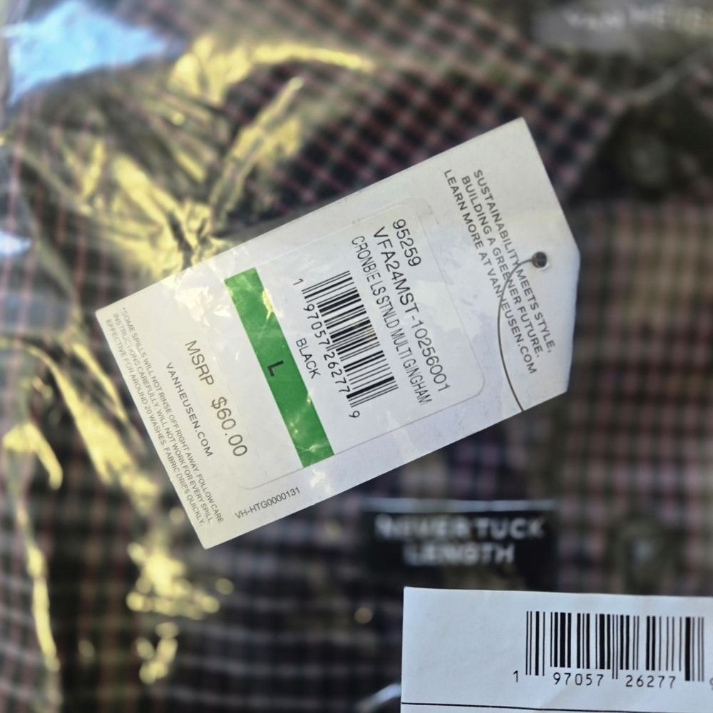 Van Heusen Men's Purple and Black Plaid Button Up Shirt Size Large NWT - Picture 8 of 9
